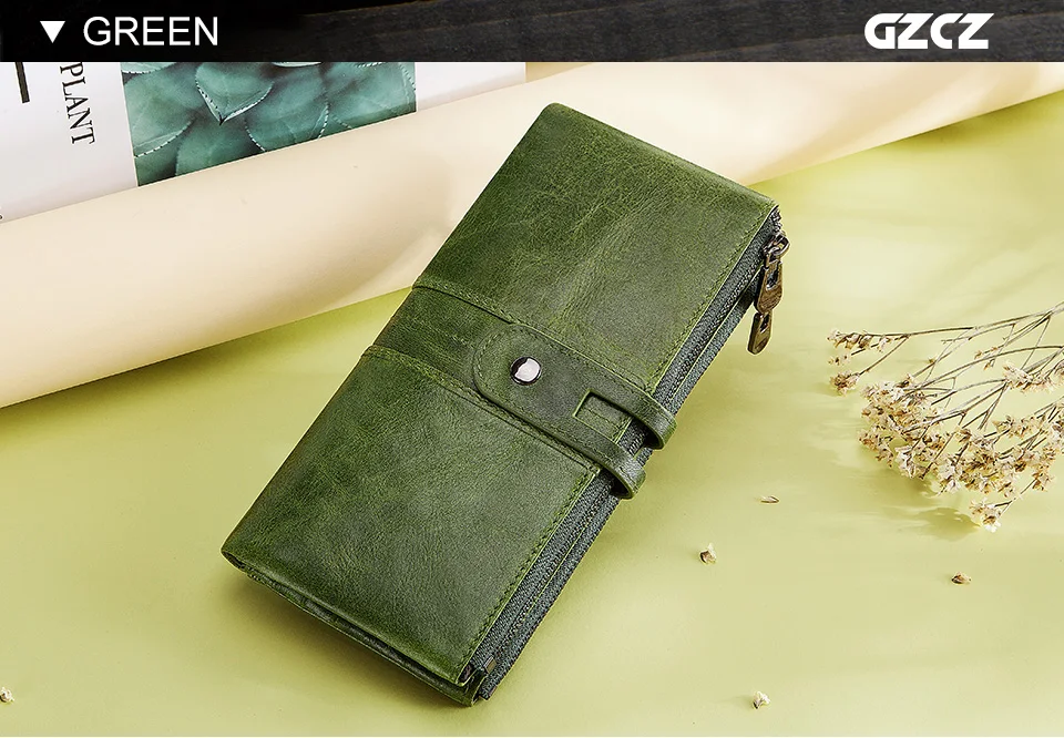GZCZ, роскошный женский длинный кошелек, кошелек из натуральной кожи, красный, зеленый, винтажный, на молнии, кошелек для денег, кошелек для дам, portefeuille femme
