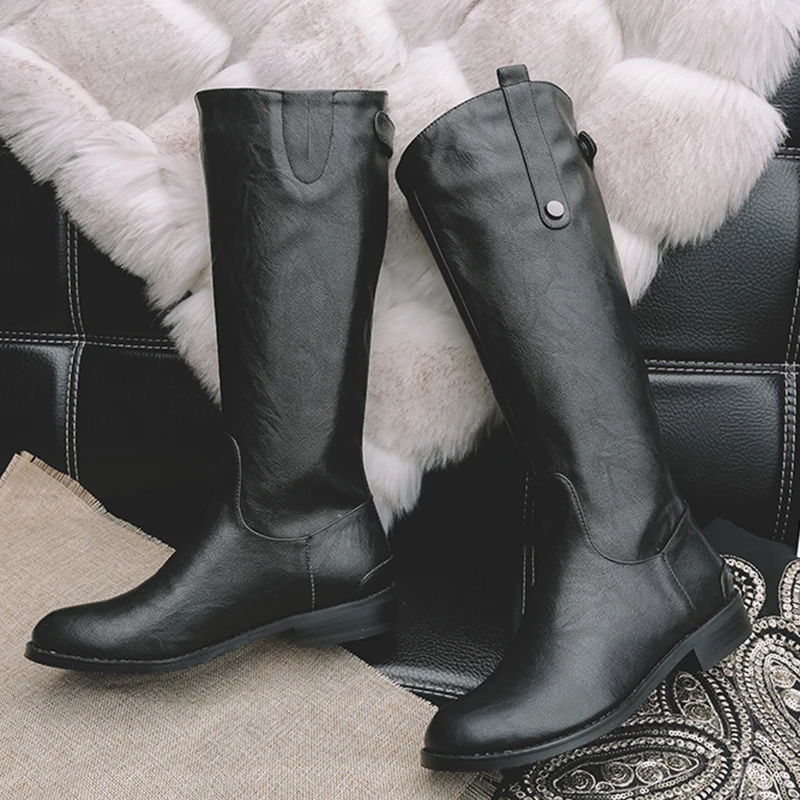 Kcenid/Большие размеры 34-43; Лидер продаж; модные зимние сапоги; винтажные женские сапоги до колена с круглым носком на низком каблуке; коричневая обувь на молнии сзади
