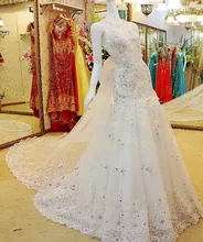 Free Shipping Best Style Modern Mermaid Fitted Bodice Handmade Appliques Beaded Bridal Gown Wedding Dress With