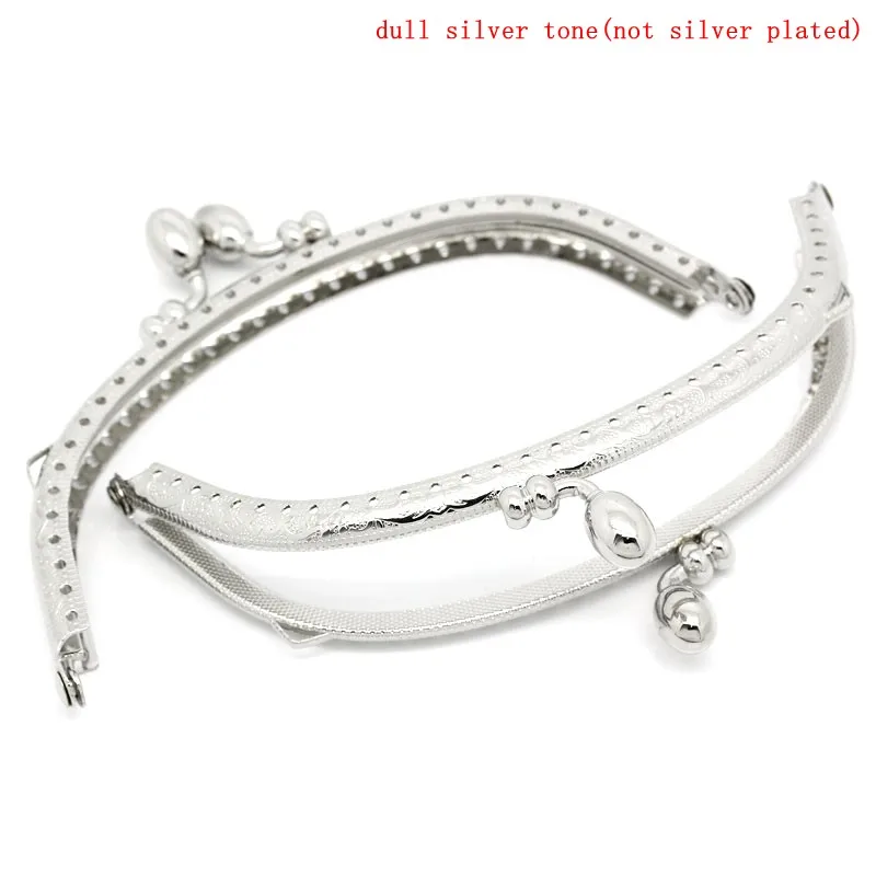 

PACGOTH Iron Based Alloy Kiss Clasp Lock Purse Frame Arch Silver Tone Dot 13x7.5cm, Open Size: 14x13cm, 3 PCs
