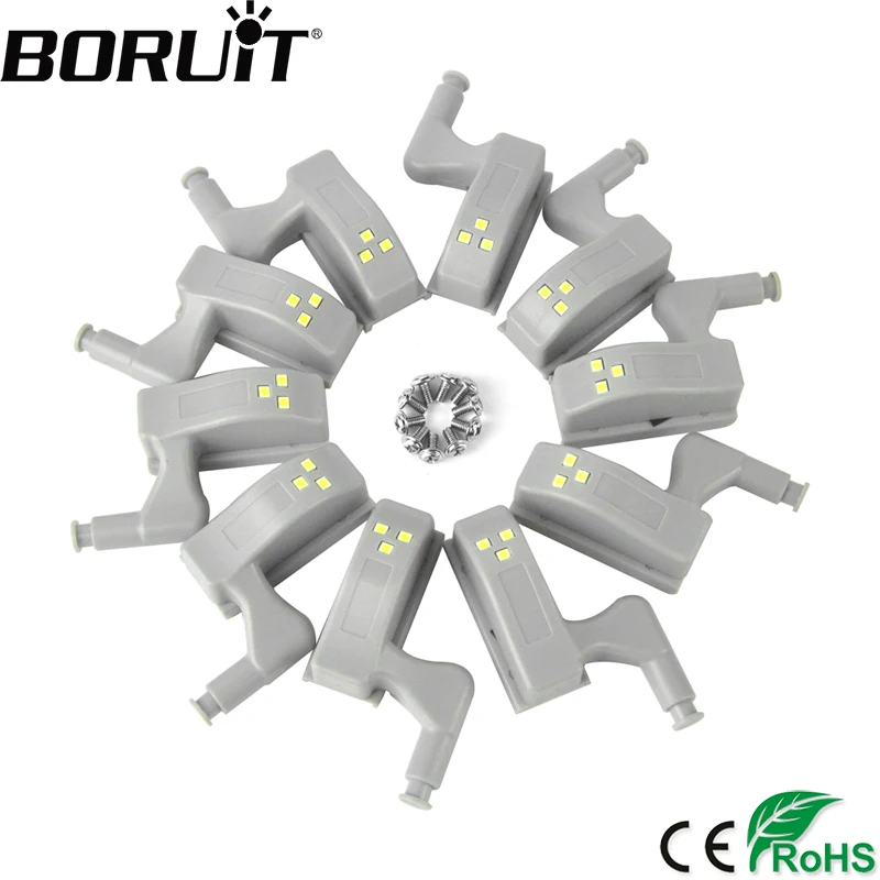 BORUiT 10 pcs Universal LED Sob A Luz Do Gabinete Armário Dobradiça Da Lâmpada Sensor de Luz Do Armário Do Armário Da Cozinha Da Casa Interior Luz Da Noite