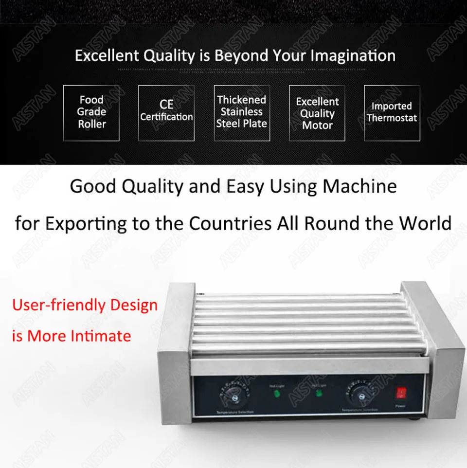 FY05 Electric Hot Dog Grill Machine Sausage Meat Ball Roller Cooking Machine Stainless Steel 5/7/9/11 Roller