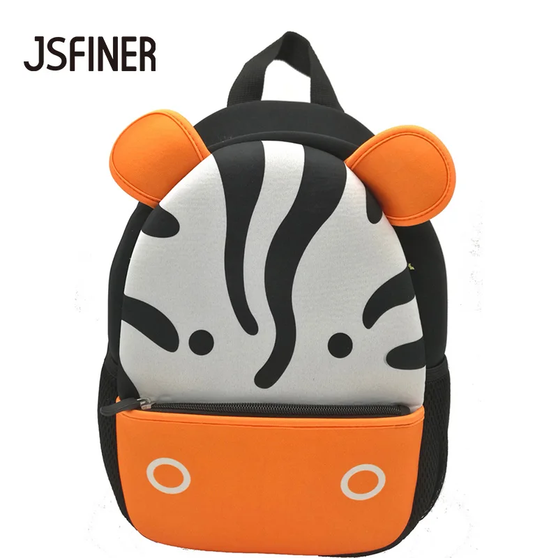 

JSFINER 2018 3D Cute Animal Zebra Design Backpack Neoprene Kids School Bags for Girls Boys Cartoon Shaped Children