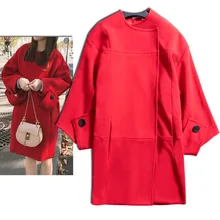 Новое пальто ворота qiu dong издание свободного типа кокон шерстяное пальто Красная ткань женское длинное свадебное