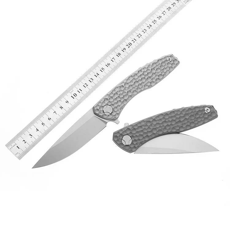 

Petrified Fish Pocket Knife Honeycomb Skid Titanium Handle Flipper Folding Knife Hunting Outdoor Tools D2 stone wash Blade
