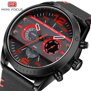 

MINI FOCUS Luxury Brand Men Watches Leather Strap Quartz Wrist Watch Men Waterproof Sport Clock Mens Wristwatch Male Clock Black