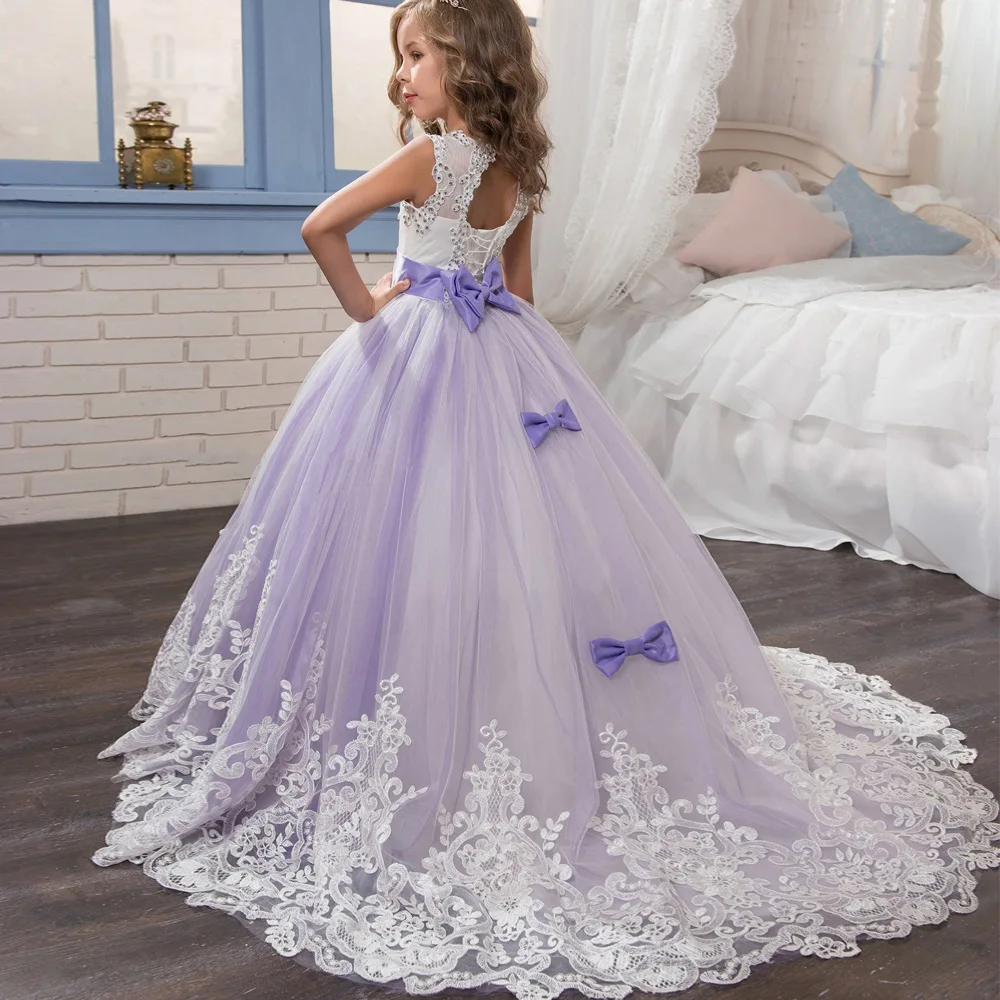 Романтические кружева пышные Платье с кружевными цветами для девочек для свадеб Тюль бальное платье для девочек вечерние платье для причастия Пышное Платье