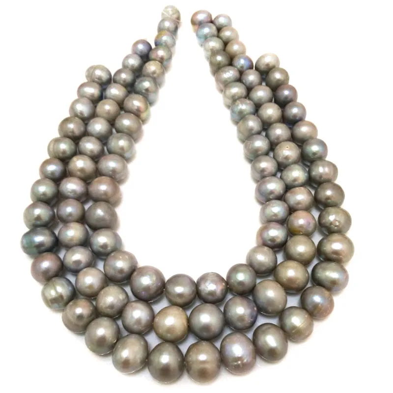 

16 inches 11-14mm Silver Gray Natural Oval Large Fresh Water Pearl Loose Strand