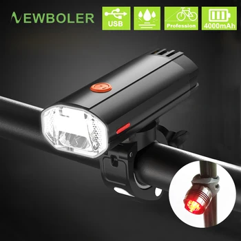 

NEWBOLER 4000 mAh 600 Lumen Bicycle Light MTB Bike Lamp Front and Back Kit LED Headlight USB Rechargeable Flashlight For Cycling