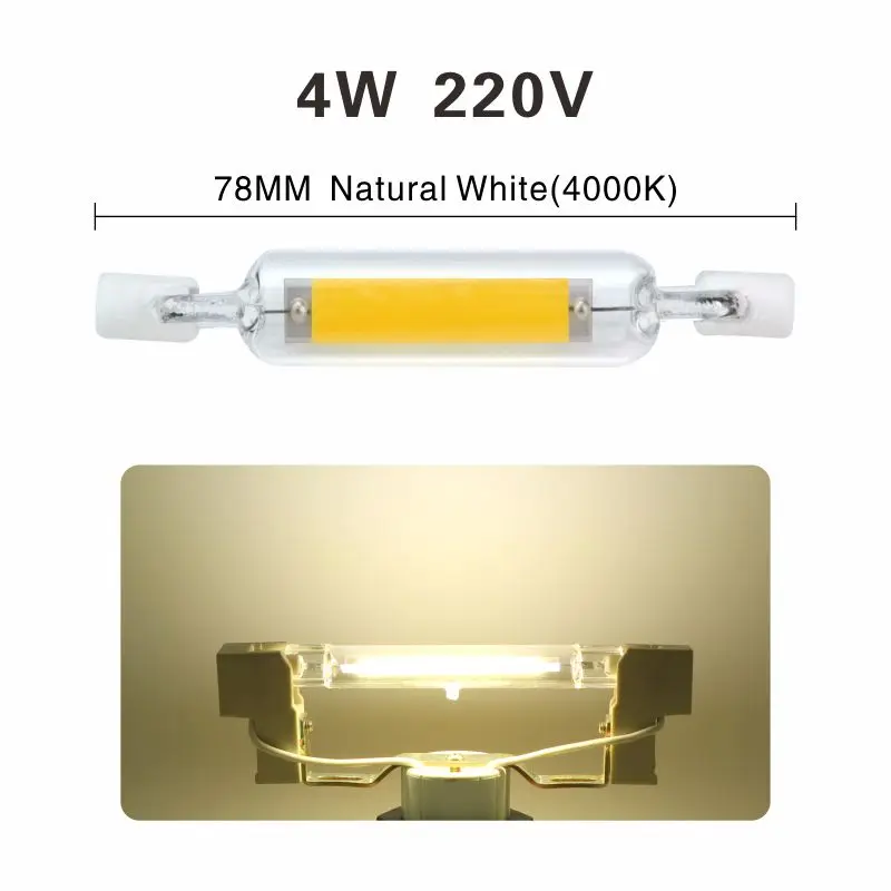 R7S светодиодный светильник 118 мм 78 мм с регулируемой яркостью COB лампа стеклянная трубка 4 Вт 8 Вт сменный галогенный светильник AC 220 В 230 В R7S точечный светильник - Испускаемый цвет: 78mm Natural White
