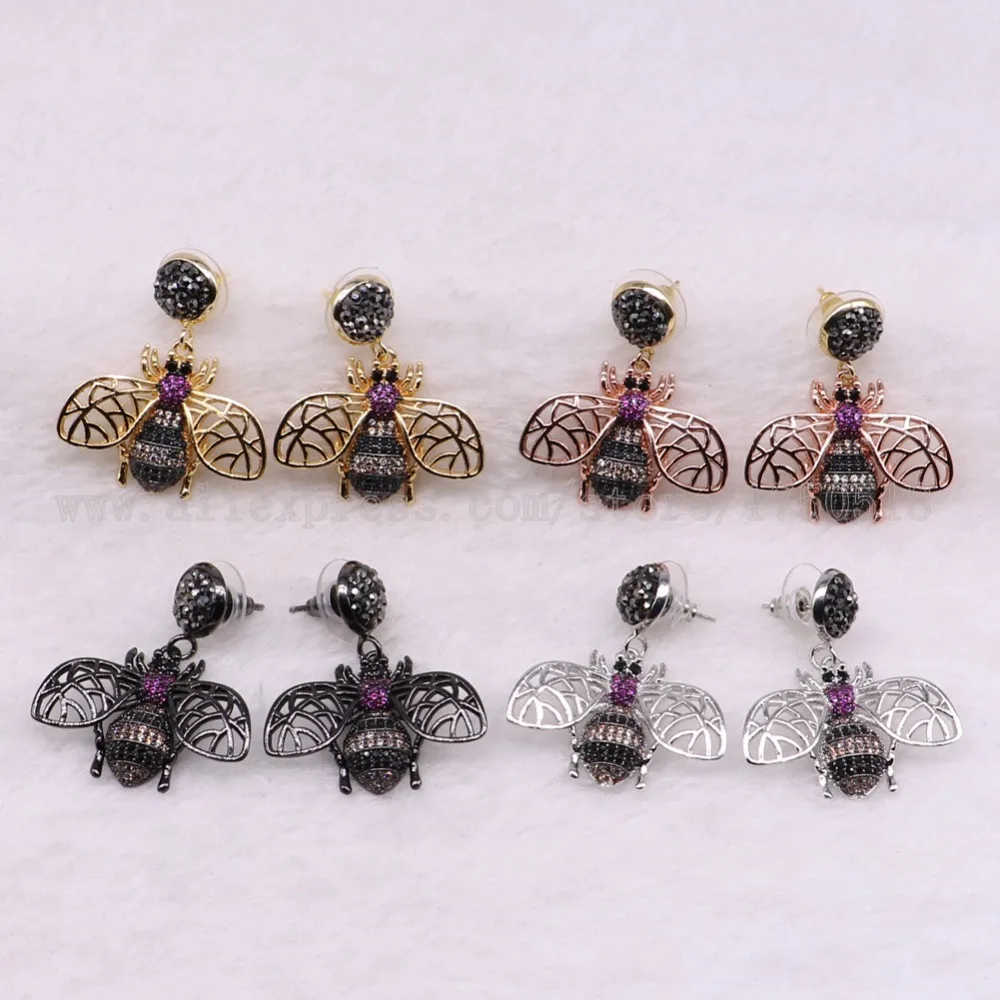 5 Pairs elegant earrings insets fly Bee with studs Gift for lady insect colorful jewelry Earrings 3062 | Украшения и аксессуары