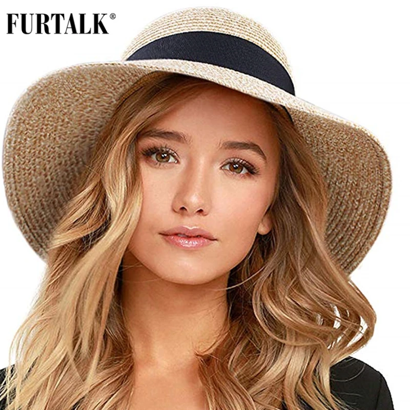 Baratos Sombrero de verano para mujer, sombrero de paja para la playa, sombrero fedora de Panamá, gorra de ala ancha con protección UV, gorra de verano para mujer