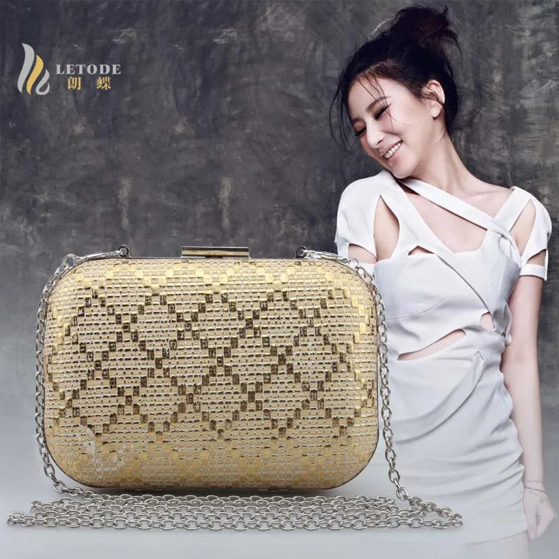 

2019 New Arrival Diamond Lattice Straw Knitting Ethnic ladies evening clutch bags pochette soiree Party Chain Women Clutch Bag
