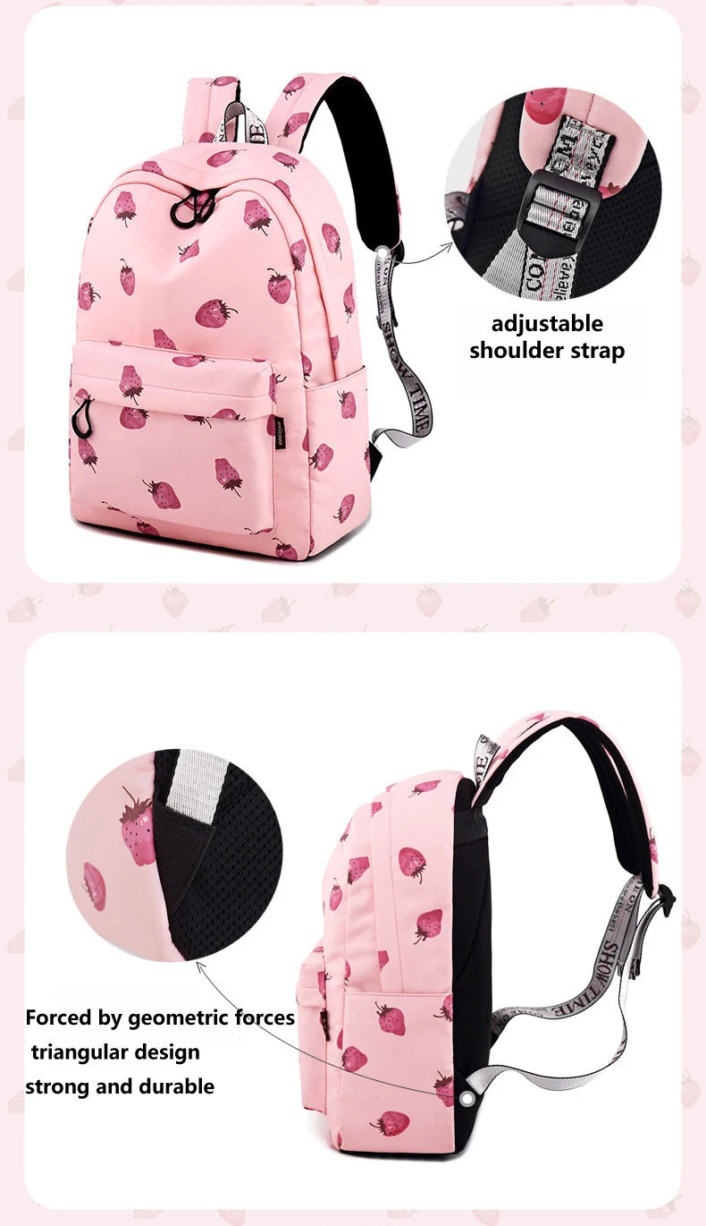 WINNER Fashion Backpack Girls Cute Cartoon Style School Backpack Kawaii Strawberry Print Backpack Bags For Women 2018 (21)