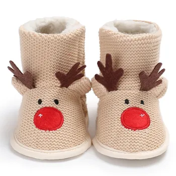 

Christmas Deer Winter Warm Baby Shoes Lovely Comfortable Solid Color Cartoon Pattern First Walkers Wool Boots For 0-18 Month
