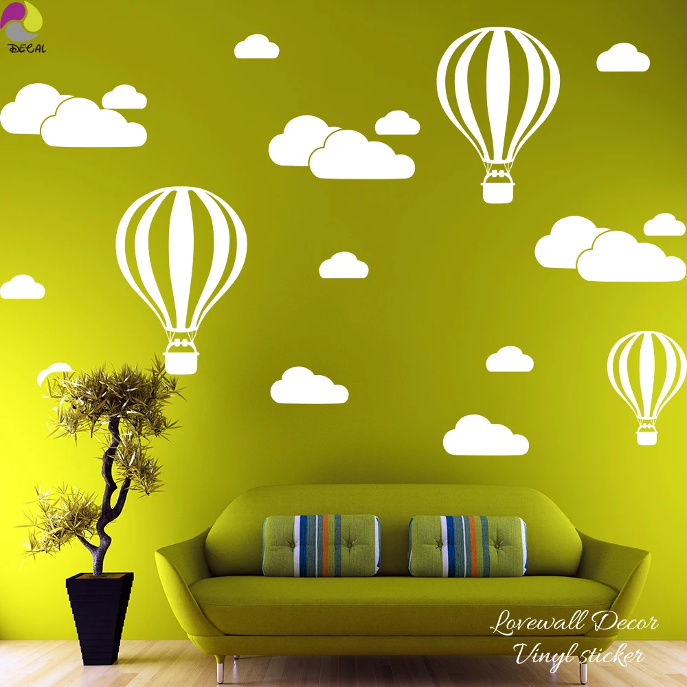 Cartoon Hot Air Balloons Cloud Wall Sticker Baby Nursery Kids Room Cute Balloon Clouds Wall Decal Living Room Vinyl Home Decor (2)