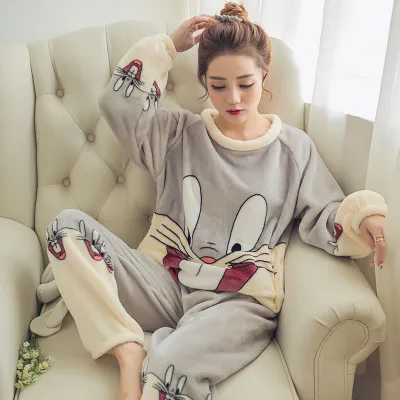 

Silka Surplus Women pajamas set Pyjamas Cute Cartoon Female Warm Winter Pajama Set Long Sleeve Full Trousers Two Piece 2019