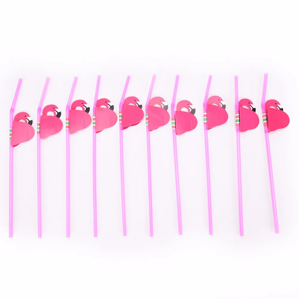 plastic straw Paper Drinking Straws Flamingo On Plastic Straws Birthday Engagement Hawaiian Luau Decoration Party 10pc