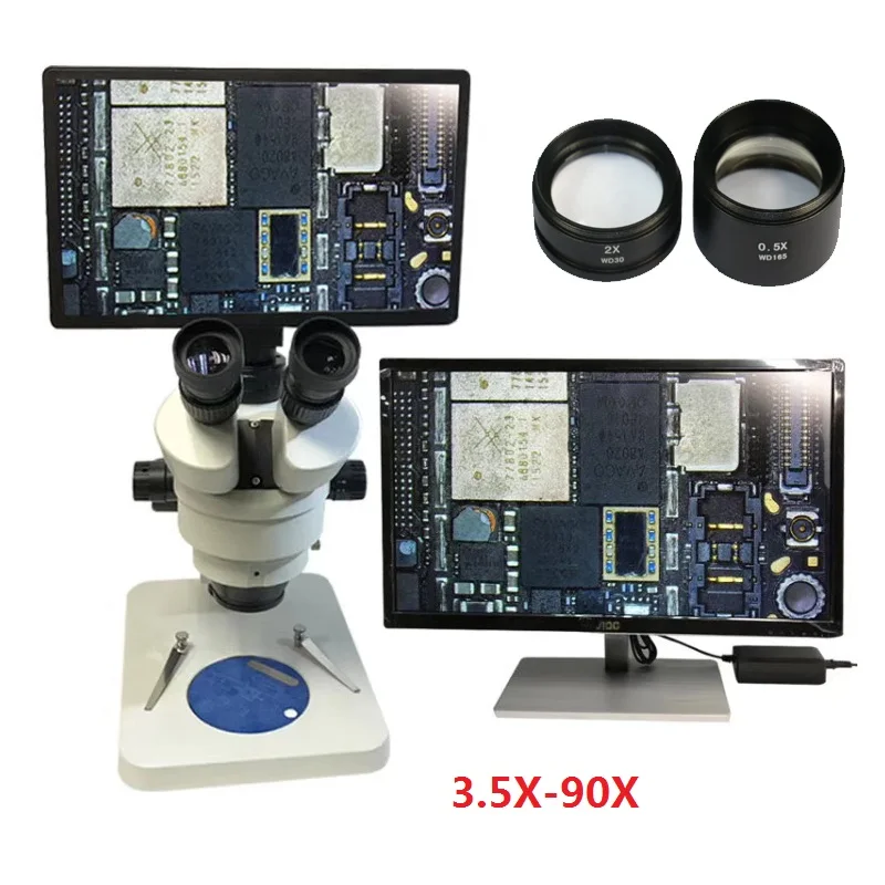 3.5X 7X 45X 90X Zoom trinocular stereo microscope +5MP FULL HDMI 10