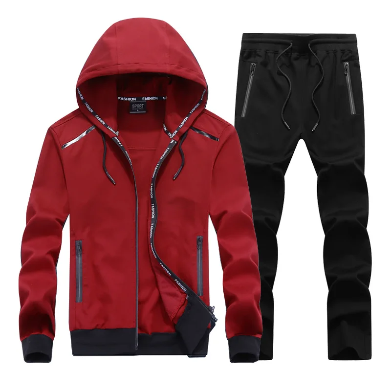 

2019 NEW Fashion Spring Autumn Men Sporting Suit Set Hooded Jacket+Pant Sportswear 2 Piece Set Tracksuit For Men Clothes L-9XL