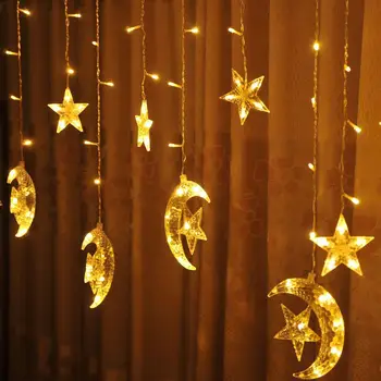 

Star Moon Light 2.5M 138 LED Curtain String Lights Indoor House Decor Holiday Festival Novelty Fairy Ramadan Decoration Light