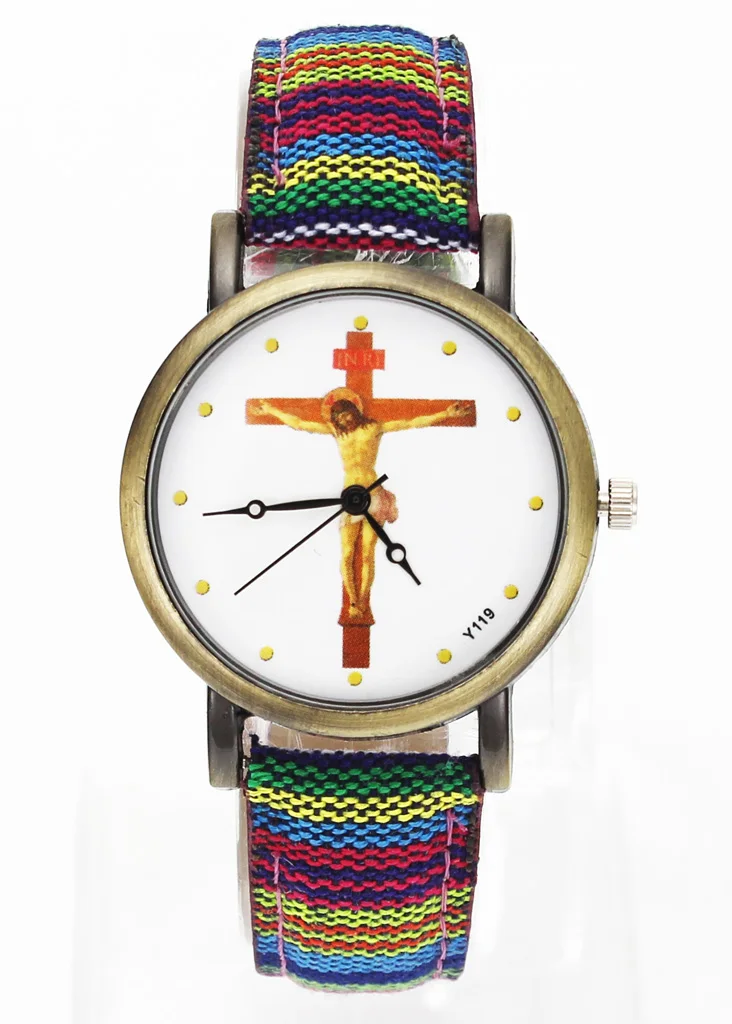 God Jesus Christ Crucifixion Cross Watches Easter Day Christian Religious Canvas Cloth Band Unisex Sport Casual Relojes Watch 2