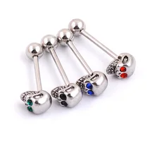 Wholesale fashion jewelry stainless steel crystal tongue rings body piercing jewelry free shipping