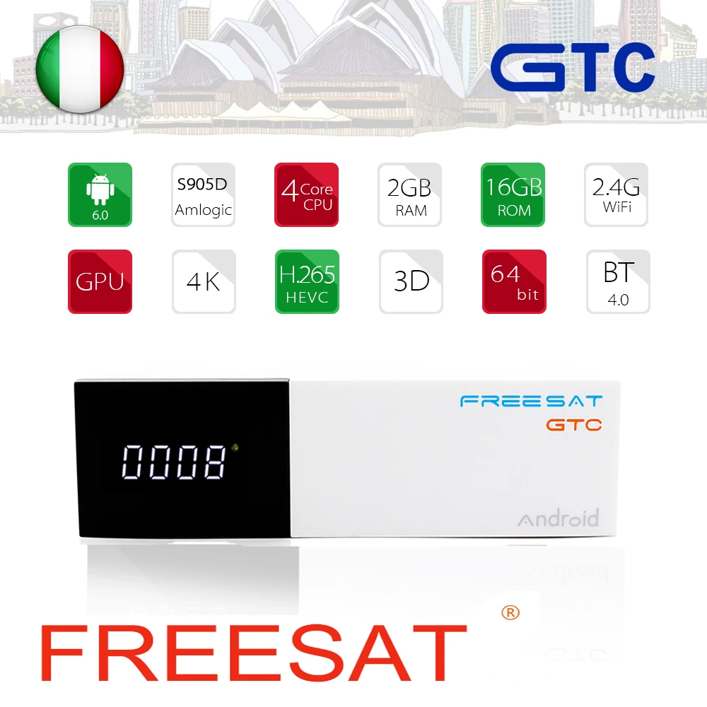 

Freesat/GTmedia GTC Satellite Receiver DVB-T2/S2/Cable ISDBT android 6.0 2GB 16GB +1 Year IPTV/cccam decoder PK X96MIMI TV BOX