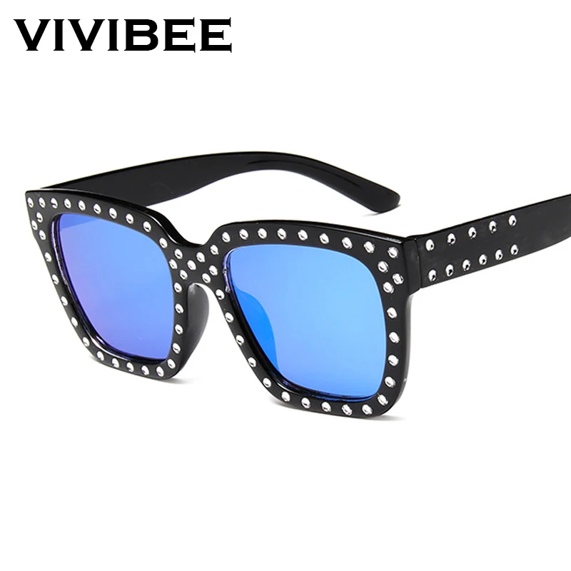 VIVIBEE Fashion Women Diamond Glasses Luxury Desinger Twinkle Sunglasses Fashion Shades for Women Vintage Square Sunglass