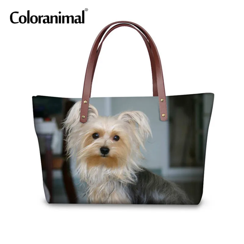 Coloranimal Women's Big Tote Bag Shoulder Bag for Ladies Female Shopper Bag Funny Pet 3D Dog Yorkshire Terrier Print Hand Bag - Цвет: H1293AL