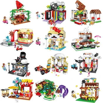 

New City Street View Model Building Blocks Girl Series Ice Cream Cake Shop Bricks For Children Toys Birthday Gift