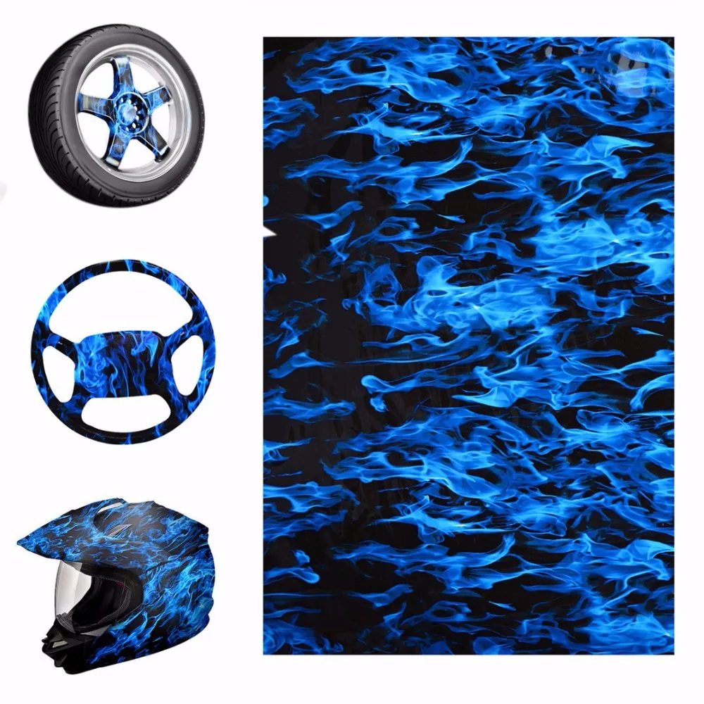 Синий огненный стиль гидрографическая водяная пленка ПВА переводная печать пленки мотоциклетный шлем Декор Наклейка 50x100 см