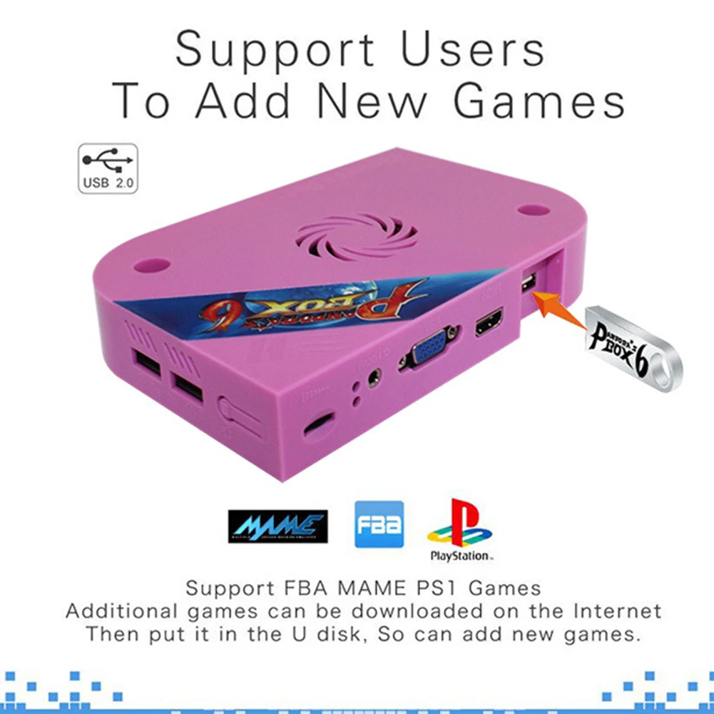 

Box 6 1300 In 1 Mainboard Portable Turbo Shooting Play USB Storage Arcade Game Board Coin Push Lightweight Pause Function Fun