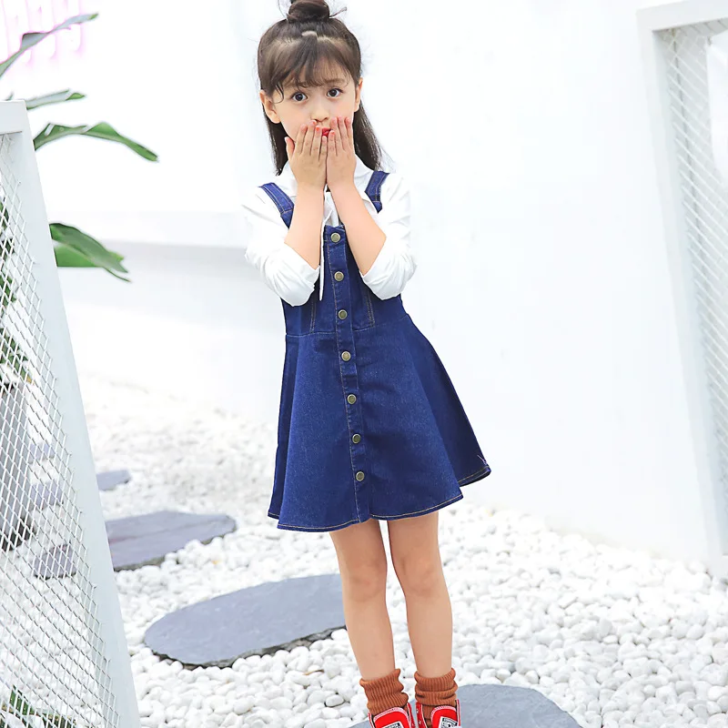 denim dress with white top