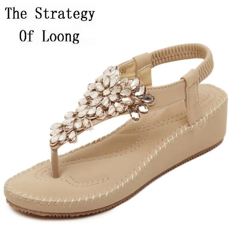 Korean Style Flats Flip Flops Rhinestones Ankle Wrap Women Crystal Sandals 2016 New Fashion Summer Sandals