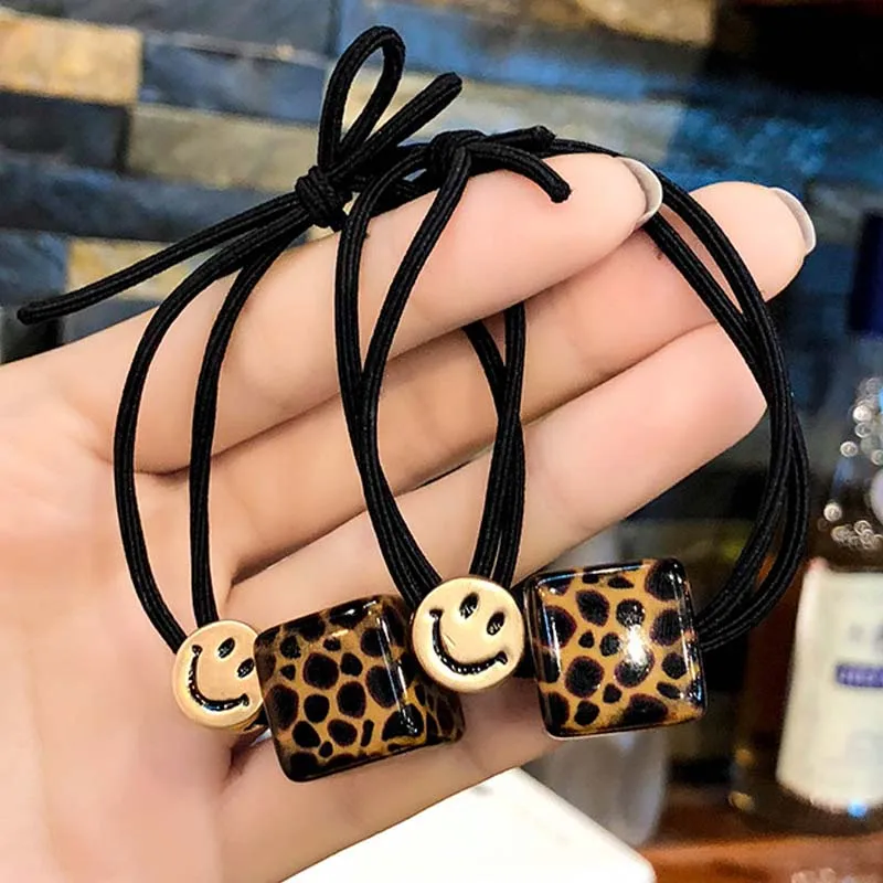 

Leopard Smile Face Women Hair Accessories Ladies Lady Scrunchies Ponytail Bun Hair Tie Female Girl Holder Hair Elastic Band Rope