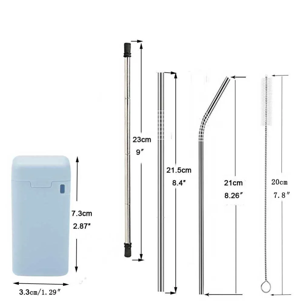 5 Pcs Stainless Steel Metal Drinking Straw Reusable Straws + Foldable Drinking Straws +Cleaner Brush/Cocktail straws