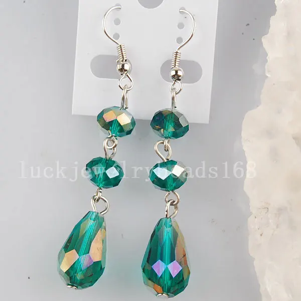 

Free Shipping Fashion Jewelry Malachite Green Crystal Faceted Beads Earrings 1Pair C2896
