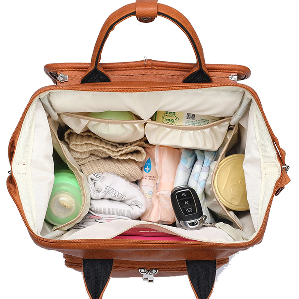  New Unisex Fashion Quality PU Leather Baby Diaper Bag Backpack+Changing Pad+Stroller Straps