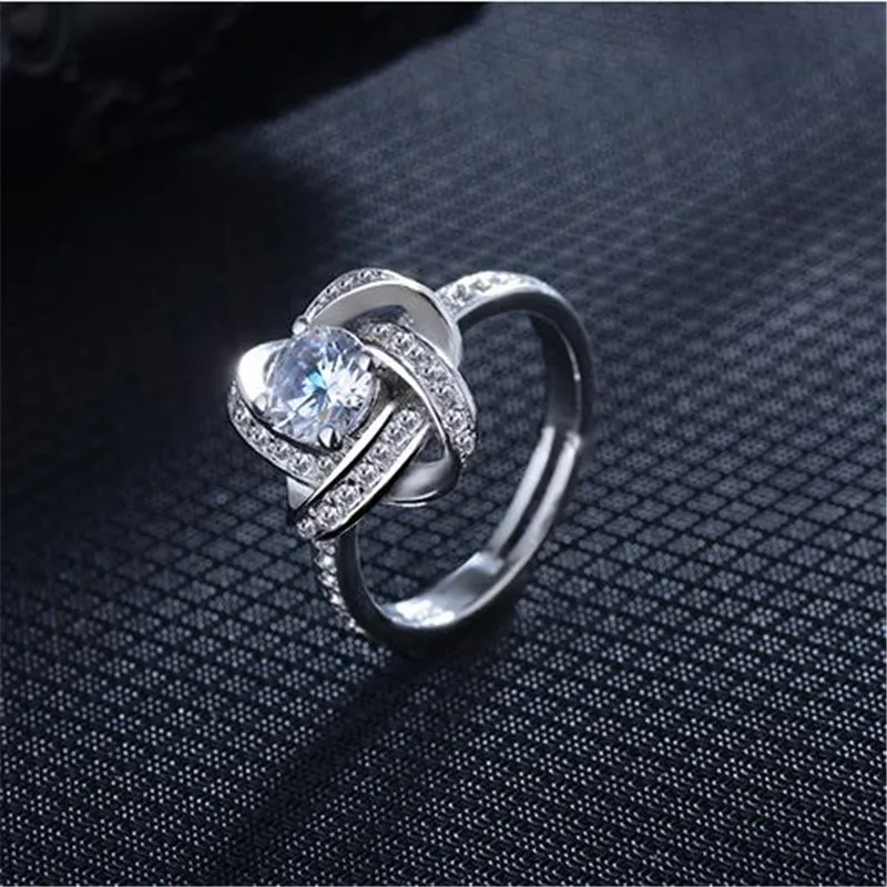 925 Sterling Silver Crystal Clover Ring Bague Anillos Pure Silver Fine Jewelry For Women silver rings silver ring