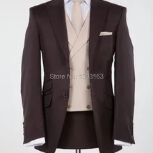 2016New дизайн шоколадного цвета свадебный костюм смокинги друзей жениха Для мужчин Нарядные Костюмы для свадьбы костюм для шафера(пиджак+ брюки+ жилет+ галстук-бабочка