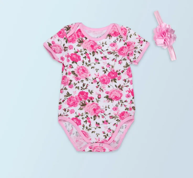 New Arrival Baby Girl Clothes Cute Flower Bodysuits Headbands Clothing Set Jumpsuits Newborn Birthday Party Outfits