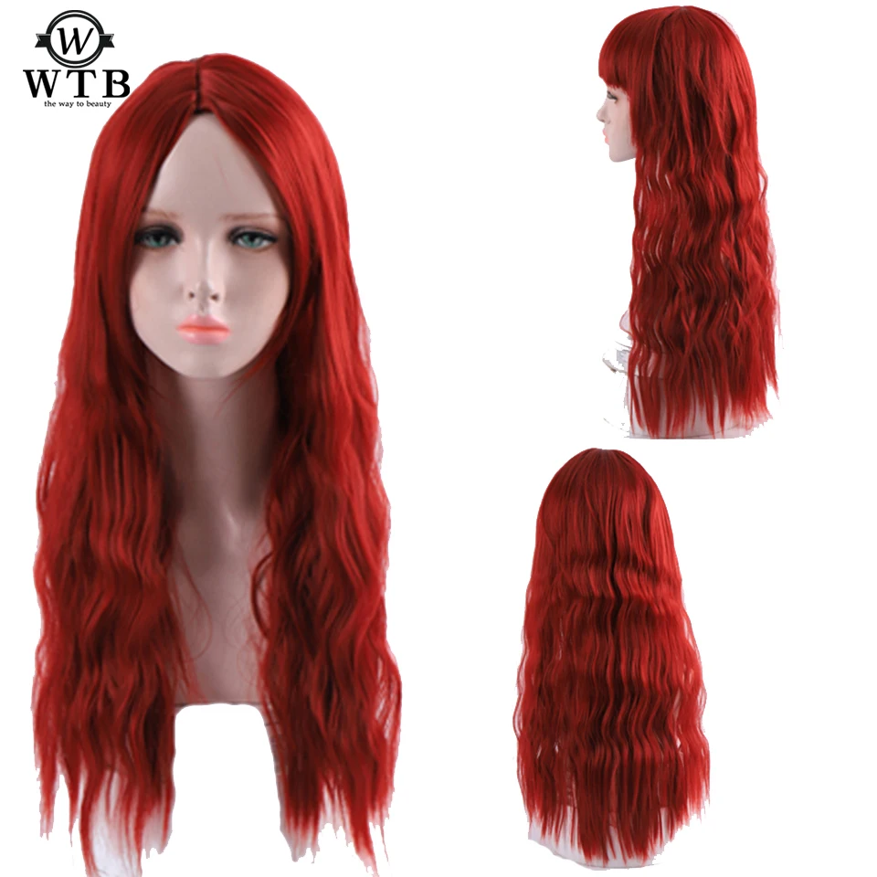 

WTB 26 inch Long Red Wavy Black Wigs Kinky Curly Synthetic Wig for Women Natural Middle Part Heat Resistant Hair