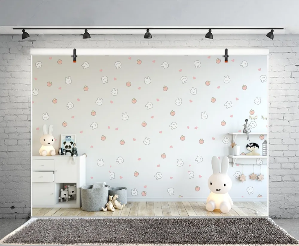 Laeacco Baby Room Interior Rabbit Pattern Wall Desk Photography Background Customized Photographic Backdrops For Photo Studio