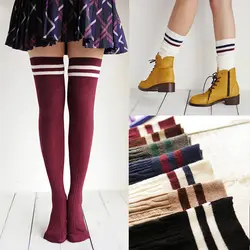 Новые осенние высокие Гольфы с вертикальными полосками, женские хлопковые длинные гольфы, носки для колледжа, японские носки с ворсом