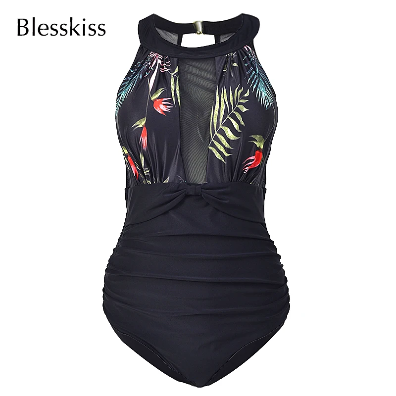 2019 زائد حجم النساء ملابس السباحة قطعة واحدة مثير شبكة كبيرة 1 Onepiece الرجعية Monokini لباس سباحة للنساء ثوب السباحة