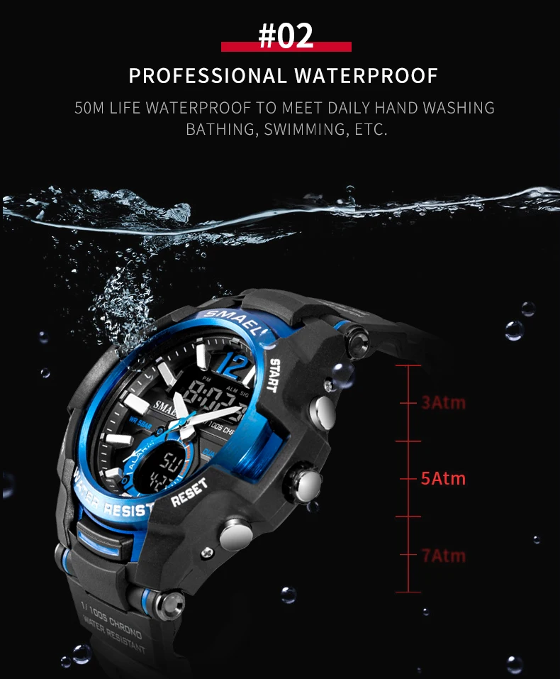 SMAEL спортивные часы мужские модные повседневные часы с будильником 50 м водонепроницаемые военные часы Chrono с двойным дисплеем наручные часы Relogio Masculino
