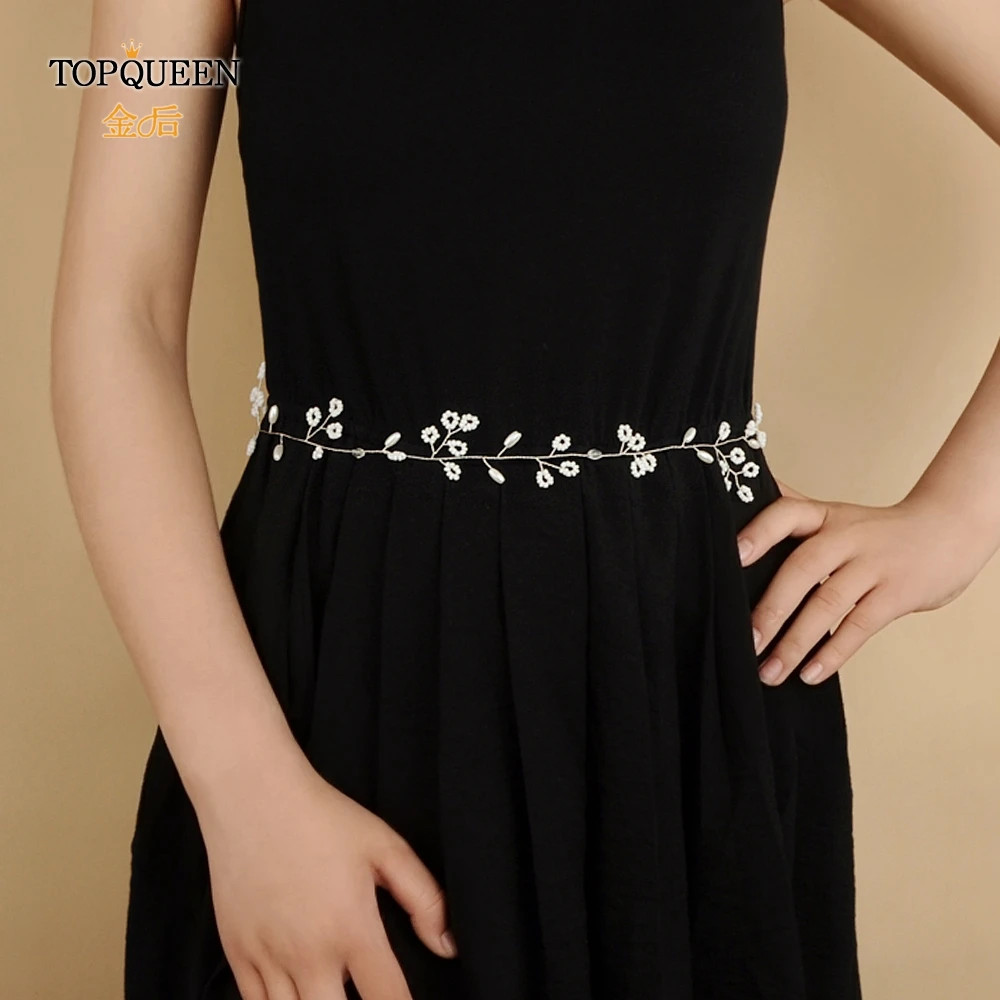 

TOPQUEEN SH63 Flourish Pearls Bridal Belt for The Bride Wedding Accessories Thin Belts for Night Dress Boho belt