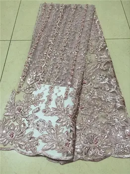 

African Material Beaded Lace Fabric For Wedding,Sequins White African Lace Fabric 2019 High Quality Lace purple, pink Lake blue