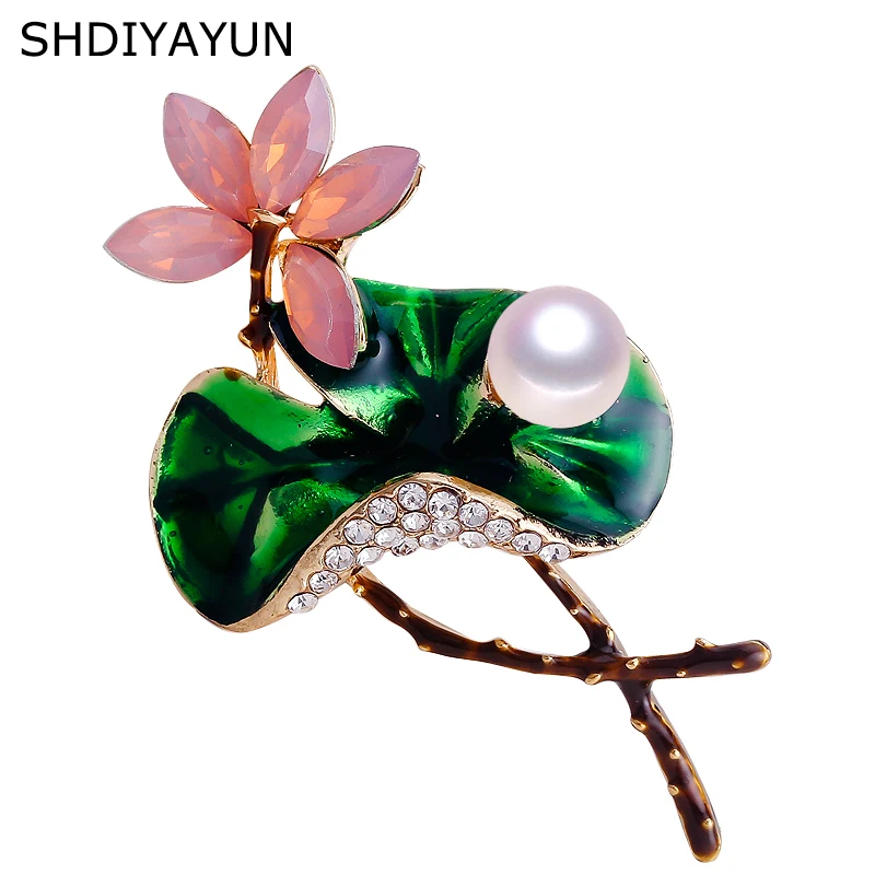 SHDIYAYUN Pearl Brooch The Lotus Pool By Moonlight Simple Pins for Women Enamel Brooches Natural Freshwater Jewelry | Украшения и